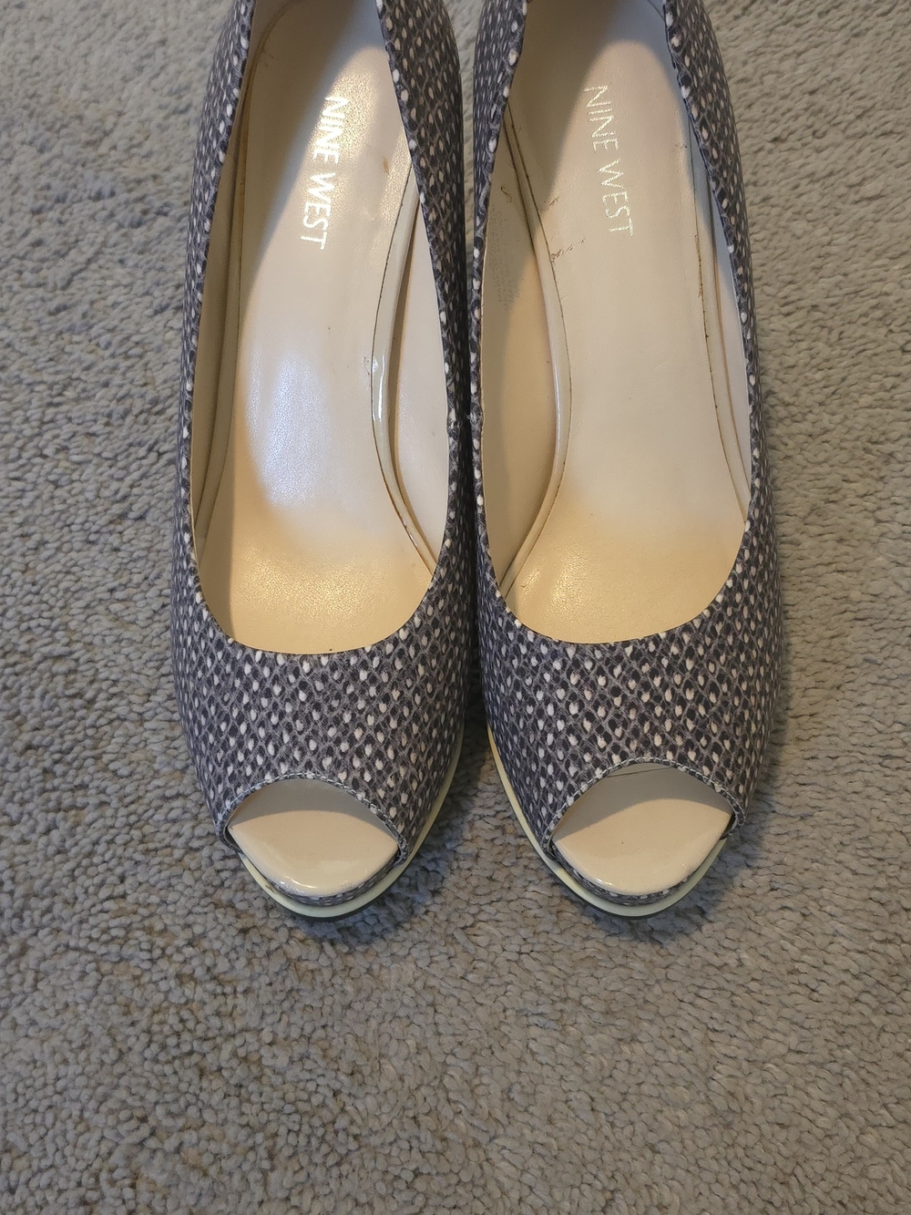 Nine West Gray Patterned Peep-Toe Heels